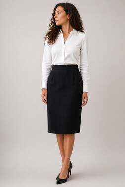 EVAN PICONE Black Wool Pencil Midi Skirt Classic Career Workwear Minimalist